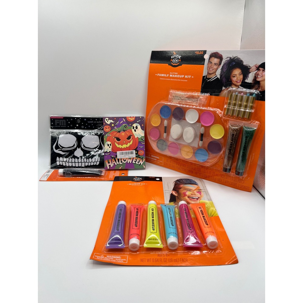 Hyde and Eek Halloween Makeup Bundle UV Neon Glitter Kit Stencils Eyelashes